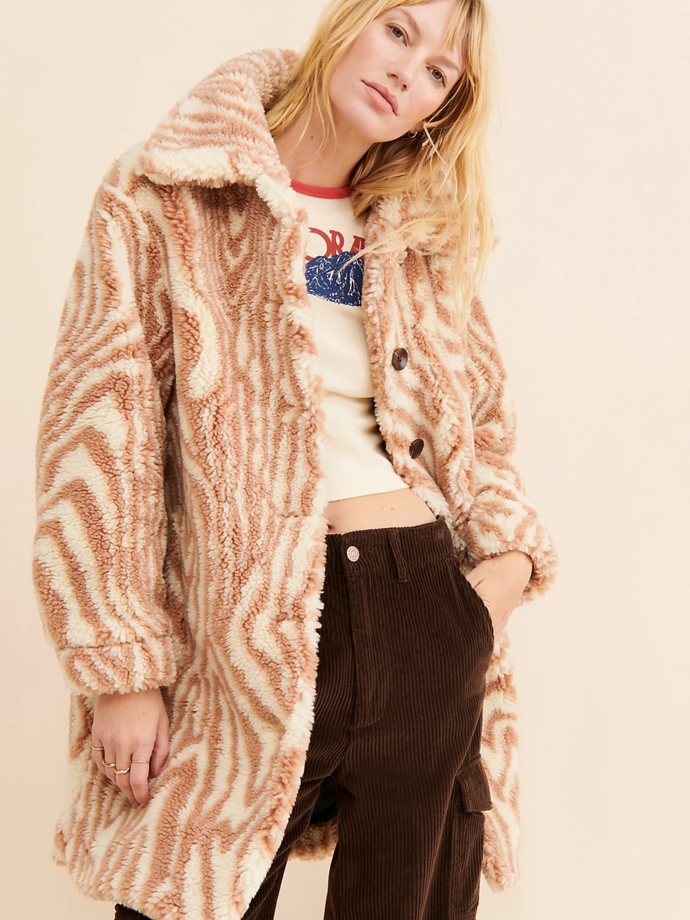 Apparis Rico Swirl Faux Fur Sherpa Long Coat XL Mobwife Old Money Ski Bunny